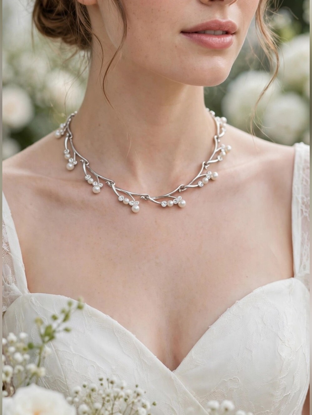 Swarosvki Silver Pearl Accent Choker Necklace